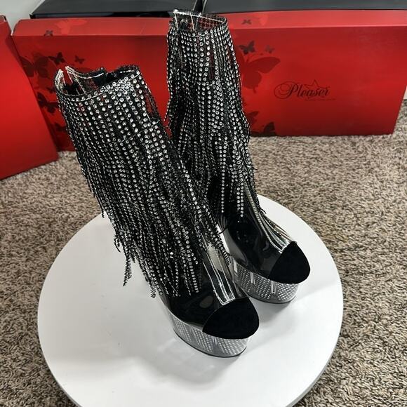Adore-1017SRS Black Rhinestone Fringe Bootie $110 - Picture 13 of 16